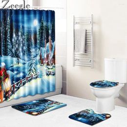 Bath Mats Zeegle Christmas Curtain Waterproof Shower Non-slip Bathroom Carpet Set Toilet Cover Mat Absorbent Rug