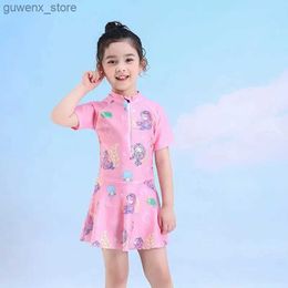 One-Pieces New girls one piece childrens swimsuit princess dress baby sun protection swimsuit big child Y240412