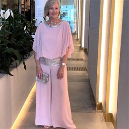 Fashion Sequined Pink Set For Women Elegant Office Lady Chiffon Suit Summer Casual Bat Sleeve Top Wide Leg Pants 2piece Sets 240412