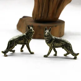 Decorative Figurines Antique Solid Brass Dog Miniature Retro Copper Animal Tea Pet Desktop Ornament Decor Crafts Keychain Pendants