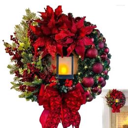 Decorative Flowers LED Lamp Christmas Wreath Front Door Garland With Large Bow Seasonal Household Embellishment For Garden Wall