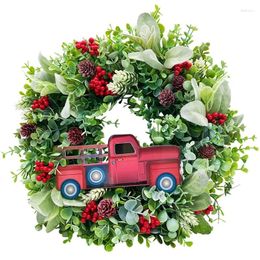 Party Decoration AT35 Vintage Truck Berry Fall Wreath For Front Door Christmas Holiday Pinecone Hanging Garland