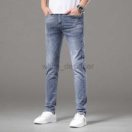 Designer Jeans for Mens Trendy men's jeans, men's elastic slim fit print, blue casual mid rise men's denim long pants Fashion pants