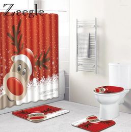 Bath Mats Zeegle 4pcs Mat Set Christmas Printed Bathroom Carpet Non-slip Toilet Cover Seat Pedestal Rug Waterproof Curtain