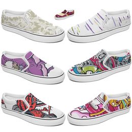 Customised Slip On Casual Shoes Men Women Classic Canvas Sneaker Black White Pink Brown Purple Maroon Mens Trainers Outdoor Shoe GAI