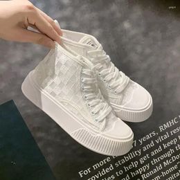 Casual Shoes Woman Footwear High Top Lace Up Platform For Women Mesh Breathable Canvas Comfortable And Elegant Vulcanized Shoe A