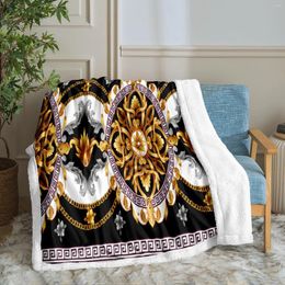 Blankets Gold Black Baroque Throw Blanket Luxury Sherpa Floral Boho Soft Flowers For Sofa Office