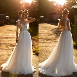 2024 Bohemia Wedding Dresses Spaghetti Straps Lace Appliques Bridal Gowns Custom Made Sexy Backless Sweep Train A Line Wedding Dress