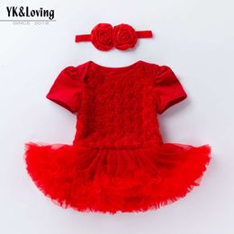 Baby Girl Short Sleeved Composite Rose Princess Dress Set