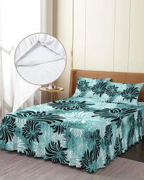 Water Green Chrysanthemum Black And White Retro Bed Skirt Fitted Bedspread With Pillowcases Mattress Cover Bedding Set Sheet 240415
