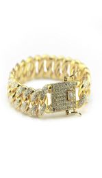 Gold Fully 2018 Iced Out Hip Hop CZ Bracelet Mens Miami Cuban bracelet Men s Luxury Simulated Bling Rhinestones Fashion Bangles5571924