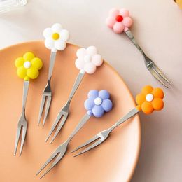 Forks 6Pcs Cute Flower Fruit Fork Stainless Steel Cake Dessert Mini Used For In Party Snail Kitchen Restaurant