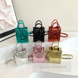 Fashion kids square handbags girls candy Colour Patent leather gloss crossbody bag children single shoulder phone bags Z7693