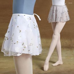 Stage Wear Women Ballet Dance Skirts Flower Embroidery Short Lace-up Dancing Skirt Adult Big Girls Performance Dress