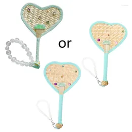 Decorative Figurines Hand-made Heart Shaped Bamboo Woven Fan Summer Hand Beaded Pendant Chinese For Women Girl