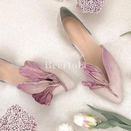 Casual Shoes Elegant Flower Petal Shaped Woman Flat Pointed Toe Heel Loafers Pink Green Gradient Color Slip On Ethnic Dance