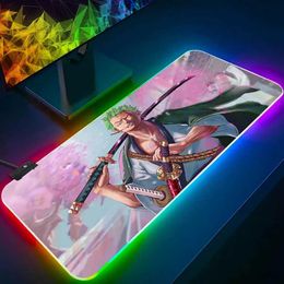 Mouse Pads Wrist Rests One Piece Zoro RGB Pc Gamer Keyboard Mouse Pad Mousepad LED Glowing Mouse Mats Rubber Gaming Computer Mausepad