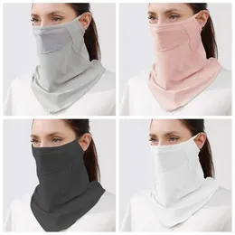 Scarves UV Protection Silk Mask Sun Proof Bib Solid Colour Sunscreen Face Scarf Hanging Ear Neck Wrap Cover Fishing