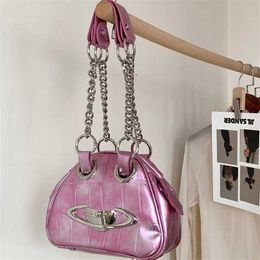 Pink Saturn Designer Bag Bowling Bag Trendy Shoulder Bags Chain Underarm Hobo Bag 240123