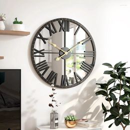 Wall Clocks Modern Round Mirror Clock For Living Room Restaurant Study Office Decoration Hanging Iron Art Quiet Black