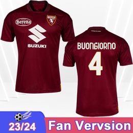 23 24 Torino FC ZAZA Mens Soccer Jerseys RICCI SINGO RADONJIC LINETTY SINGO SECK SEGRE T. SANABRIA ZIMA Home Football Shirts Adult Uniforms