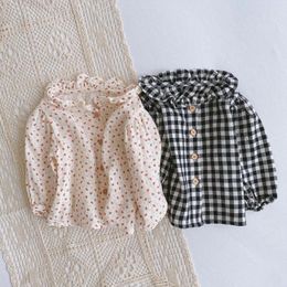 Clothing Sets Cotton Born Girls Blouse Spring Autumn Children Baby Girl Linen Casual Loose Long-Sleeve Shirts Toddler Plaid Shirt 6M-3Years