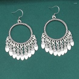 Dangle Earrings Retro 925 Sterling Silver Round Circle Tassel For Women Antique Ethnic Style Long Drop Jewelry Wholesale EH234