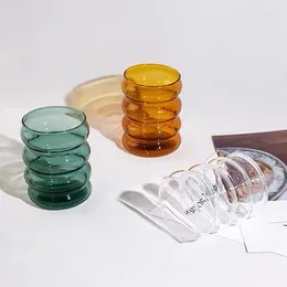 Wine Glasses Creative Coloured Glass Cup Heat-resistant Tumbler Drinkware Juice Milk Coffee Mugs Home Cute Water Ripple Beer Mug 250ml