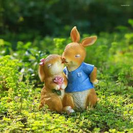 Decorative Figurines Kissing Resin Garden Figurine Handmade Cute Animal Decorations For Home Easter Valentine's Day Gifts