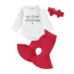 Clothing Sets Pudcoco Baby Girls 3 Piece Outfits Born Christmas Letter Print Romper And Flared Ribbed Pants Headband Set Infant Suits 0-18M