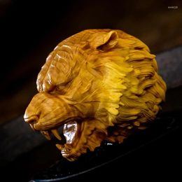 Decorative Figurines 5cm 6cm Tiger Head Boxwood Chinese Zodiac Feng Shui Pendant Wood Statue Car Hanging Lucky Home Decor