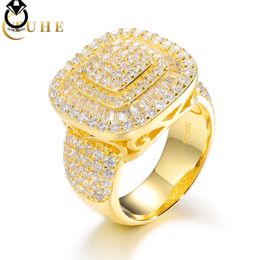 Luxury Hip Hop Jewellery 18K Gold Plated 925 Sterling Silver VVS Moissanite Diamond Iced Out Hip Hop Geometric Ring For Men
