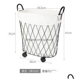 Storage Bags Baskets Home Gold Dirty Laundry Basket Metal Baby Toy Clothes Bucket With Handle Large Capacity Storages Drop Delivery Ga Dh6Gc