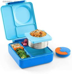 Bento Boxes OmieBox Bento Box for Kids - Insulated Lunch Box with Leak Proof Thermos Food Jar - 3 Compartments Two Temperature Zones L49