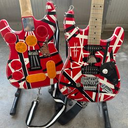 STOCK Edward Eddie Van Halen Heavy Relic Red Franken Electric Guitar Black White Stripes Tremolo Bridge Slanted Pickup