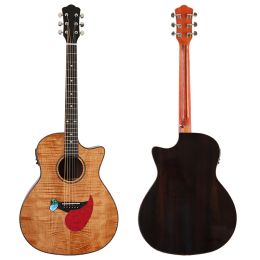 Guitar Electric acoustic guitar 40 inch flame maple wood high gloss 6 string folk guitar cutaway design with EQ tuner function