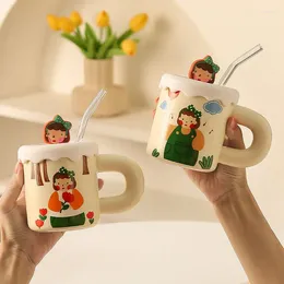 Mugs Cute Straw Ceramic Mug Cartoon Hand-painted Milk Cup Drinkware Coffee Christmas Cups Couple Gift For Tea