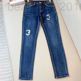 Women's Jeans designer 2024 Early Spring New Nanyou Cha Small Fragrant Wind Letter Embroidery High Waist Elastic Tight Pencil Foot Z0CN