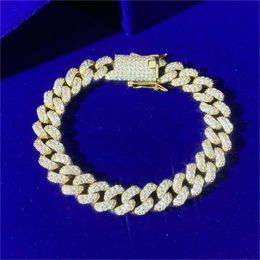 Hiphop Style Silver Plated Rhodium Customizable 15mm Moissanite Clip Brass Jewelry Cuban Bracelet for Men