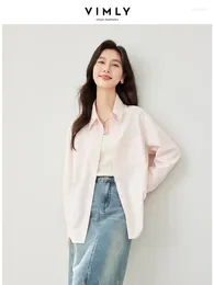 Women's Blouses Vimly Pink Lapel Button Up Shirt Casual Drop Sleeves Top Women 2024 Spring Female Simple Cotton Shirts & 30077