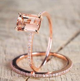 Female Square Ring Set Luxury Rose Gold Filled Crystal Zircon Ring Wedding Band Promise Engagement Rings For Women Jewellery Gifts3457365