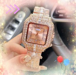 Top Brand table men luxury watch bling shiny starry diamonds ring clock quartz battery Steel Metal Good Quality square roman tank dial chain bracelet wristwatch