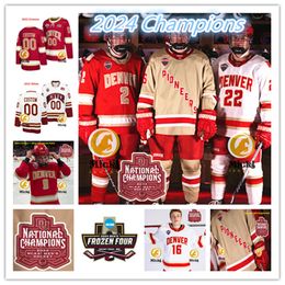 Mike Benning Carter Mazur 2024 Champions Denver Hockey Jersey Tristan Lemyre Magnus Chrona Jack Caruso Matt Davis Zeev Build Buit Denver Pioneers Maglie