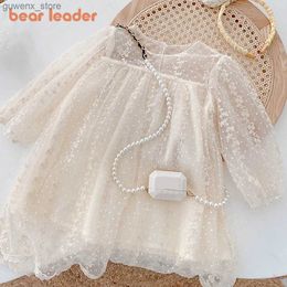 Flickas klänningar björnledare spetsar baby flickor klänning långärmad klänningar sommarbröllop barn födelsedagsfest prinsessan klänning barn tyll vestidos y240415y240417wh4e
