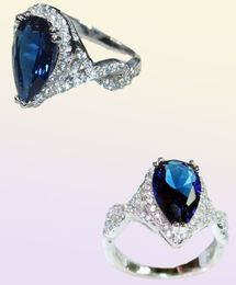 925 Sterling Silver crown Delicate PearShaped Blue Sapphire WaterDrop gemstone ring finger size 5107638368