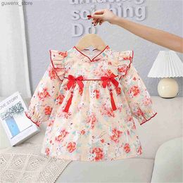 Girl's Dresses Baby Girl Dress Cute Rabbit Printed Cotton Dress Traditional Chinese Style Baby Cheongsam Y240415Y240417WR7G