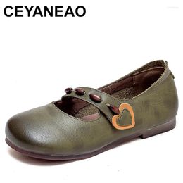 Casual Shoes Genuine Leather Flats Women Round Toe Retro Soft Sole Comfortable Handmade Solid Colour