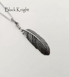 Black Knight Vintage silver color Black CZ stones Feather pendant necklace Stainless steel mens chic feather necklace BLKN07793302017