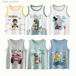 T-shirts 2020 Summer Childrens and Mens Wear 100% Cotton Dinosaur Elephant Cartoon Childrens Sports Tank Top Baby Cute Clothing T240415