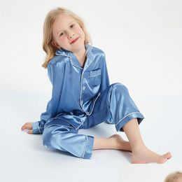 Pajamas Girls Boys Satin Set Silk Pjs Long Sleeve Kids 2 Piece Sleepwear Button-Down Nightwear Loungewear Drop Delivery Baby, Maternit Dhmrr